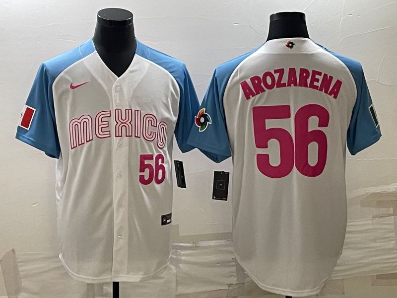 Men 2023 World Cub Mexico #56 Arozarena White blue Nike MLB Jersey13